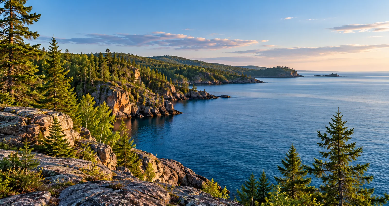 Scenic lake and rocky shoreline